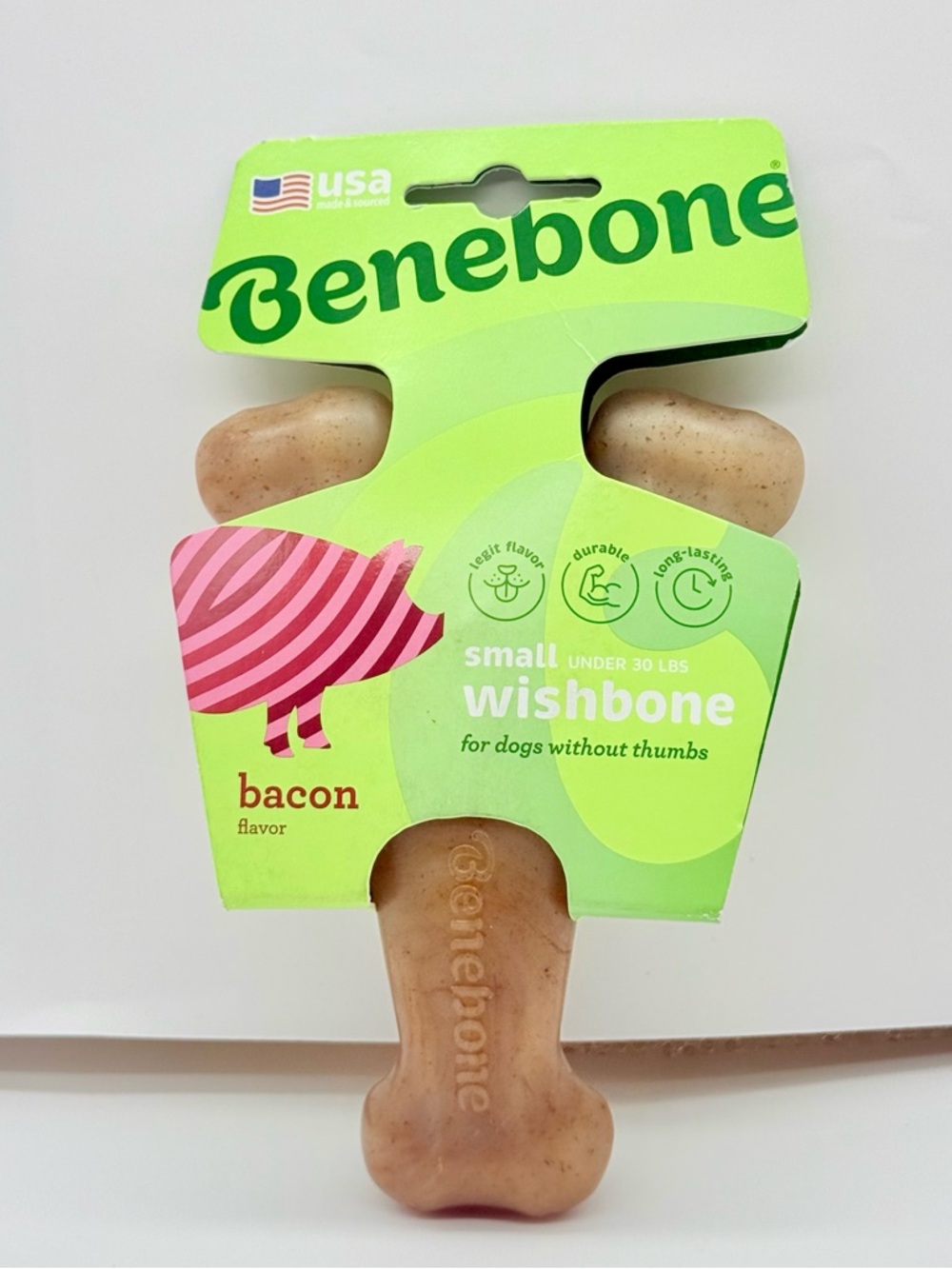 Benebone Small Wishbone Dog Toy - Bacon Flavor - NEW